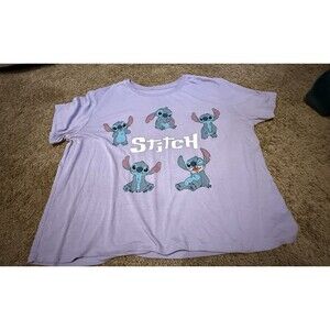 Disney Stitch Women's Purple Lilac T-Shirt Faces Of Stitch Oversized Crop XL